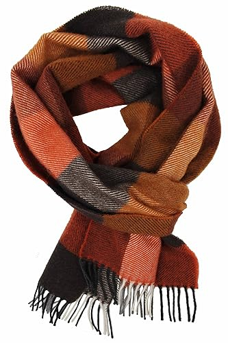 Rotfuchs Wollschal Winterschal Herrenschal weich & Warm Karo modisch Wolle Made in Germany (orange braun, 190 x 29 cm)