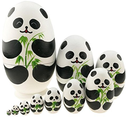 Set 10 Pcs Cute Panda Egg Shape Wooden Stacking Toy Handmade Nesting Dolls Animals Matryoshka Doll Babushka Dolls Panda Stuff Easter Egg For Kids Panda Bear Toy Panda Party Supplies