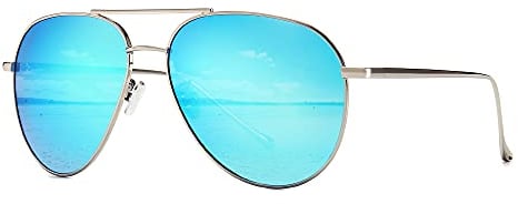 SUNGAIT Übergroße Sonnenbrille für Frauen Leichte Mode Sonnenbrille - Polarisierte Linse (Silberrahmen/Blaue Spiegellinse, 60) -SGT603