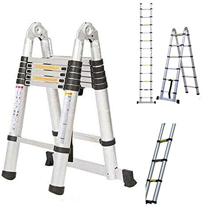 3,8m (1.9+1.9) Mehrzweckleiter Schiebeleitern Teleskopleiter Hochwertiges Aluminium Ausziehbare Klappleiter Anti-Rutsch für Hochklettern/Büro/Loft Haushaltsleiter 150kg Belastbarkeit