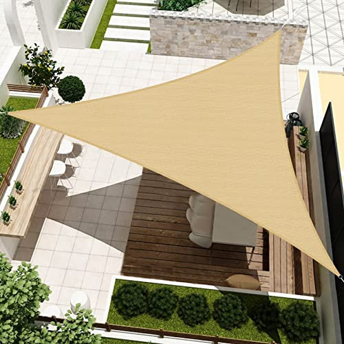 HENG FENG Voile d'ombrage Triangulaire 3.6X3.6X3.6m HDPE Toile Ombrage Auvent Respirant Protection des Rayons UV pour Extérieur Jardin Terrass Balcon Couleur Sable
