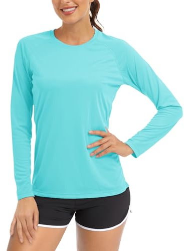 TACVASEN Long Sleeve Running Top Women Summer UV Protection Tops UPF Outdoor Trekking Sun Shirts Quick Dry Work Tee Shirts Rowing Surf Rash Guard Lake Blue