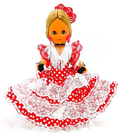Folk Artesanía Regionale Puppe Kollektion 35 cm mit Haarkamm Andaluza Flamenca Andalusien Spanien, Neu und Original (Rot London Weiß)