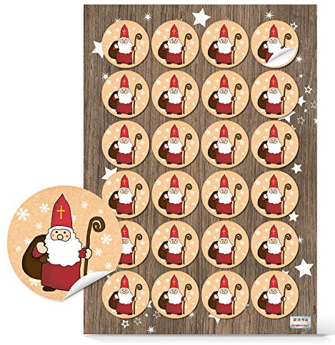 Logbuch-Verlag 24 kleine Nikolaus Aufkleber beige rot weiß - rund 4 cm - Nikolausaufkleber Weihnachtsmann Sticker als Verzierung für Nikolausgeschenke