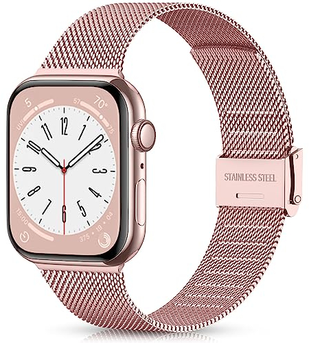 Ouwegaga Kompatibel mit Apple Watch Armband 38mm 40mm 41mm 42mm 44mm 45mm 49mm, Ersatz Edelstahl Metall Armband Kompatibel mit iWatch Armband Series 9 8 7 6 5 4 3 2 1/SE Ultra,42mm/44mm/45mm/49mm Rosé