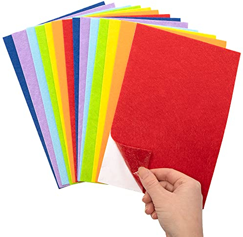 Baker Ross AX952 Fogli Adesivi di Feltro in Colori di Arcobaleno - Confezione da 20, Materiali Artistici Colorati per Attività Artigianali per Bambini