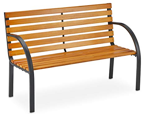 Relaxdays Gartenbank, 2-Sitzer, Hartholz Streben, Stahl, Outdoor, Balkon & Terrasse, Bank, HBT 84 x 122 x 60 cm, Natur, 10036067