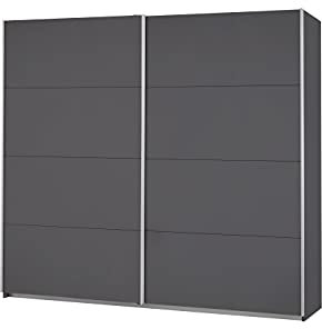 Rauch Möbel Caracas Schrank Kleiderschrank Schwebetürenschrank, Grau metallic, Schwarz, 2-trg., inkl. Zubehörpaket Basic 2 Kleiderstangen, 2 Einlegeböden, BxHxT 226x210x62 cm