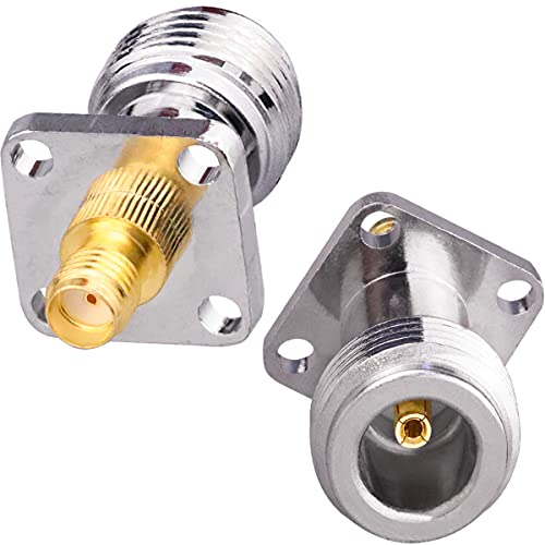 TUOLNK 2 Stück N Buchse auf SMA Buchse Panel Mount 4 Loch 17,5 mm N auf SMA Koax Anschluss Gehäusetyp für RF Antennen/WiFi Radios RF Koaxial Adapter Flanschplatte
