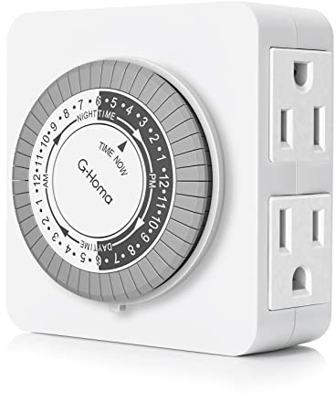 G-Homa 24-Hour Mechanical Timer Outlet with 2 Grounded Outlets - For Lamps, Holiday Lights