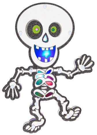 W WIDMANN MILANO Party Fashion 86858 - Skelett mit leuchtenden, mehrfarbigen LED-Lichtern, 29 x 21 cm, Dekoration, Wanddekoration, Halloween, Mottoparty
