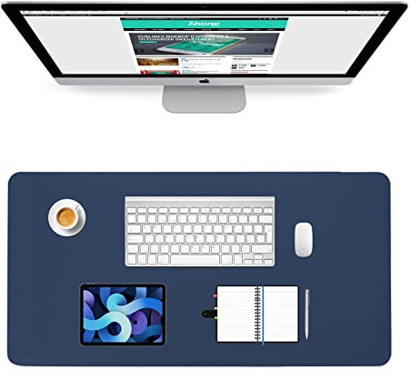PINKCAT Schreibtischunterlage, Multifunktionales Office Mauspad, PU-Leder Ultradünnes Mousepad Zweiseitig Nutzbar, Schreibtischschutz für Büro, Heimspiele(Dunkelblau+Gelb, 80 x 40 cm)