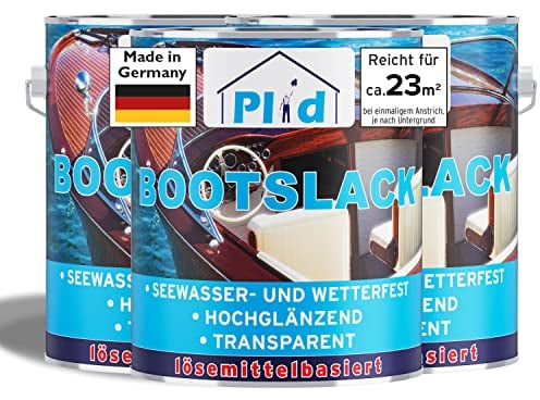 PLID® Bootslack Farblos Glänzend für Holz - Klarlack Holz Wasserfest - Küchenarbeitsplatte lackieren - Lack für Parkett, Treppen, Gartenmöbel und Theken - Holzlack Yachtlack - Made in Germany 2,25l