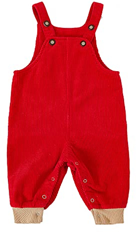 Bambino Dinosauro Salopette, Unisex Senza Maniche Regolabili Pantaloni Velluto a Coste(Rosso,12-18 mesi,Taglia 85)