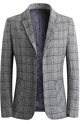 YOUTHUP Blazer Homme Casual Slim Fit à Carreaux Blazer d'affaires Costume Chic pour Hommes Gris Foncé M
