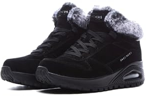 Skechers Damen UNO Rugged Wintriness Winter Boots, Black Suede Faux Fur, 39 EU