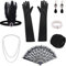 ELECLAND 10-teiliges 1920er Flapper Great Gatsby Accessoires-Set Fashion Roaring 20's Theme Set mit Stirnband, Kopfbedeckung, langen schwarzen Handschuhen, Halskette, Ohrringen für Frauen
