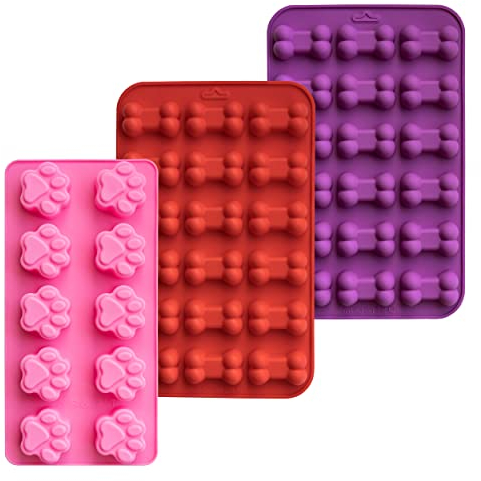 Green Hero Backmatte 3er Set für Hundekekse, Silikon Backform für selbstgemachte Hundekekse & Leckerlis, hitzebeständig, spülmaschinengeeignet & BPA-frei (Form: 2x Hundeknochen, 1x Hundepfote)