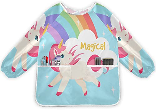KAAVIYO Einhorn Regenbogen Baby Lätzchen Wasserdichte Langarm Kunst Handwerk Malerei Schürze Malkittel für Kinder im Alter von 1-6 Jahre