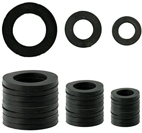 24 Piezas Arandelas, Arandelas Redondas Planas, Arandela Aislante Separador Surtido Kit para Plomería de Reparación,1/2 Pulg, 3/4 Pulg, 30 mm (1,18 Pulg.) OD 20 mm (0,8 Pulg.) DI, Negro