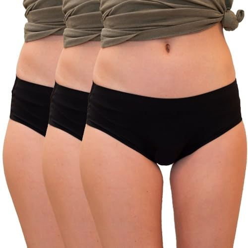 LIGNE V - Lot de 3 Culottes Menstruelles Invisibles sans Couture - Protection Lavable & Ecologique – Flux léger à Abondant - Absorbantes & Anti Fuite - Adolescentes & Femmes Grandes Tailles/Noir M