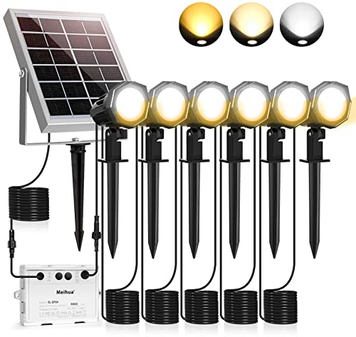 MEIHUA Solarstrahler für Außen mit Fernbedienung 2700K 4000K 6500K Solar Gartenleuchte IP66 Wasserdichte 3 Helligkeit 2 Dynamische Modi Timer Gartenbeleuchtung für Gärten Bäume Pfade 6 Stück