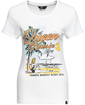 Queen Kerosin Damen Vintage Shirt T-Shirt Slim Fit Frontprint Kurzarm Shirt Retro Hawaii Style Waikiki Pin-Up 50S Bammm