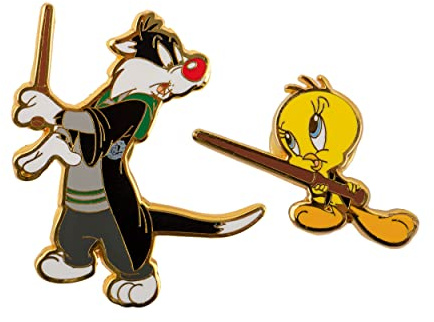 Cinereplicas - Bugs Bunny & Daffy Duck in Hogwarts/Tweety & Sylvester/Bugs Bunny und Daffy Duck 2er Set Metall-Pins ~5cm - Offizielle Lizenz