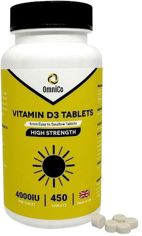 OmniCo Vitamin D3 Tablets - 4000IU - 450 High Strength 6mm Vegan Tablets – Easy to Swallow Micro Tablets for Mood & Energy - Vitamin D Supplements for Immune Support - Made for Men & Women