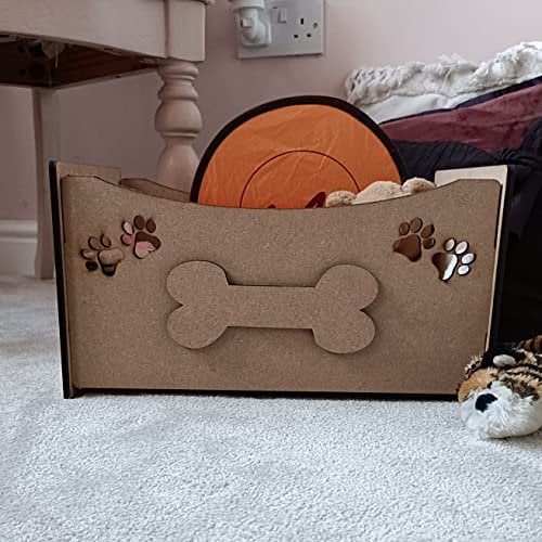 MadeAt94 Wooden Toy Box Dog Bone Paws Dog Theme Kids Toy Storage Room Furniture