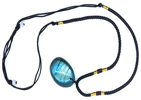 Fukamou Collier Labradorite - Pierres brutes Naturelles - Collier avec Pendentif pour Homme et Femme, Collier en enroulé à la Main avec Optique irisée