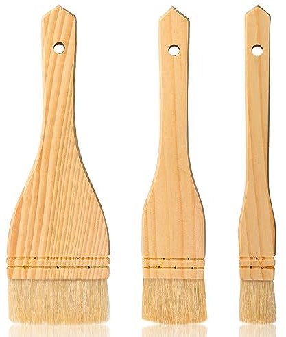 Lot de 3 pinceaux plats en poils de mouton pour le lavage, l'huile en céramique, 22,9 x 2,5 cm, 22,9 x 5,1 cm, 22,9 x 7,6 cm