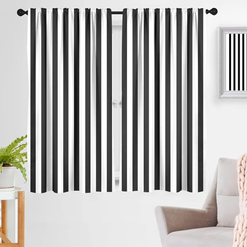 zokyer Schwarz-weiß gestreifter Fenstervorhang, Gothic, Gothic, flippig, modern, Bauernhaus, Boho, Art-Deco, einfaches Linienmuster, 106,7 cm B x 160 cm L, Vorhänge für Wohnzimmer, Schlafzimmer