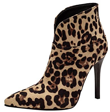 Stivaletti da donna Texturizzato Tacco a spillo Stivali da donna ispessiti Stivali invernali da donna con motivo leopardato Scarpe a spillo versatili Tacco medio alto alla moda 2023, a, 38 EU