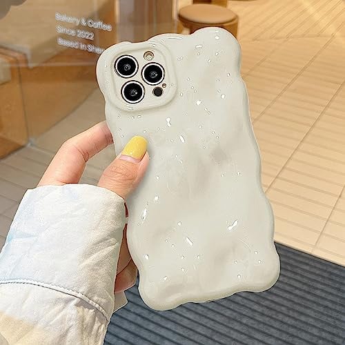 XIZYO Hülle für iPhone 15 Pro, Niedliche Einfarbig Lockige Wellenform Weiche TPU Stoßstange Handyhülle, für Mädchen Frauen Aesthetic Design Silikon Schlanke Stoßfest Schutzhülle, Weiß