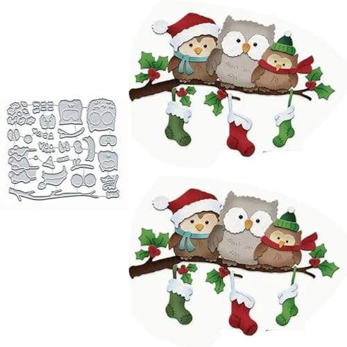 Fclily@JJ Metall-Stanzformen, Weihnachtsmann, Hirsch, Eule, Frohe Weihnachten, Schneeflocke, Baum, Schneemann, Schablonen für DIY, Scrapbooking, Album, dekorative Prägepapier-Stanzformen,