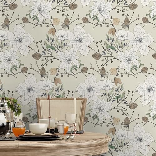 CiCiwind Floral Wallpaper Self Adhesive Wallpaper 41×500cm Light Brown Peel and Stick Wallpaper Sticky Back Plastic Removable Stick on Wallpaper Thicken Living Room Bedroom Wall Furniture Vinyl Wrap