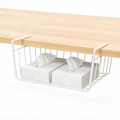 Tissting Hängekorb Schrank Eisen Unterschrankfach Unter Regal Organizer | 26 x 22 x 13,5 cm Unterregal Aufbewahrungskorb für Küche Büro Speisekammer Bad Schrank Weiß