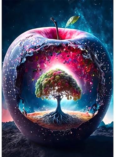 DOMROM Baum Diamond Painting Erwachsene, Apfel Diamant Painting Bilder, Diamant Malerei Kits Kinder 5D Diamant Art Painting Strass Stickerei Malerei Painting Set für Home Décor 30x40cm