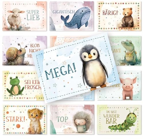 Logbuch-Verlag 38 Lobkarten für Grundschule & Kindergarten Affirmationen Motivationskarten für Kinder Belohnungssystem Mut machen bunte Tiere