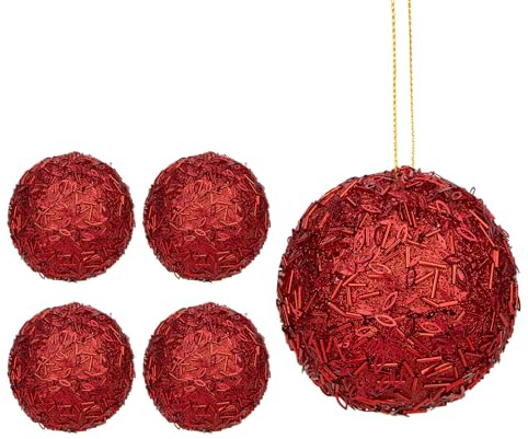 Hollyone 12CM Glittery Large Baubles, 4PCS Champagne Gold Christmas Tree Decorations, Hanging Ornaments with Sequins, Giant Xmas Balls for Party, Wedding, Centerpiece, Tree Decor