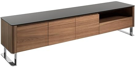 Ángel Cerdá - Meuble TV en Verre Noir et Noyer - Meuble TV en Bois avec tiroirs et Portes à Fermeture Progressive - Moderne, Durable et Fonctionnel - 200 x 45 x 48 cm