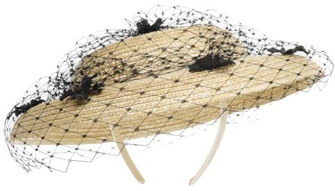 McBURN Larina Fascinator Anlasshut Strohhut Haarschmuck Kopfschmuck Damen - Made in Italy Sommer Frühling-Sommer - One Size Natur-schwarz