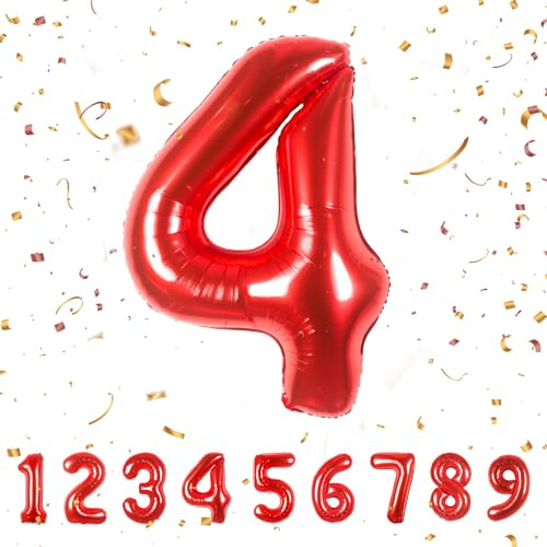 Geburtstag zahlen luftballon 4 jahre Rot Folienballon Kindergeburtstag Deko Rot-Mädchen Junge 4 jahr ballon 40 - 101cm Folienballon 4 jahre Geburtstags deko-fliegt mit Helium