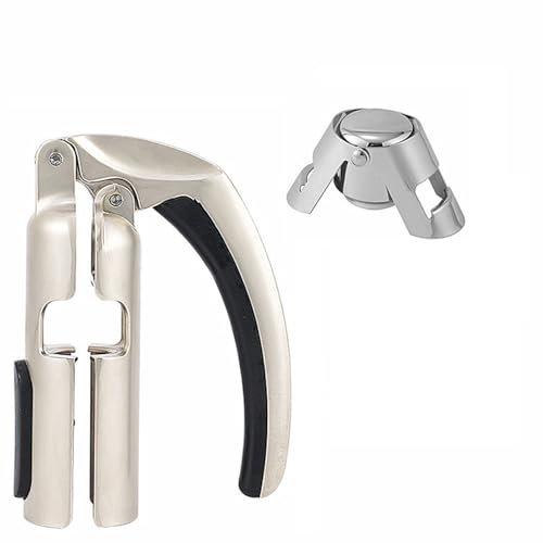 ASIAD Champagnerflaschenöffner, Zinklegierung, Korkenzieher, Korkenzieher, professioneller Flaschenöffner,Küche, Sektweinflaschenöffner,EIN zusätzlicher kostenloser Sektkorken,Silber