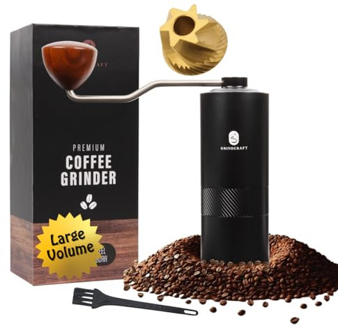 GRINDCRAFT Premium-Kaffeemühle mit titanbeschichtetem Edelstahl-Fräsmühle für Kaffeebohnen, Espresso, französische Presse und Mokkakannen. Großes Fassungsvermögen von 40 g