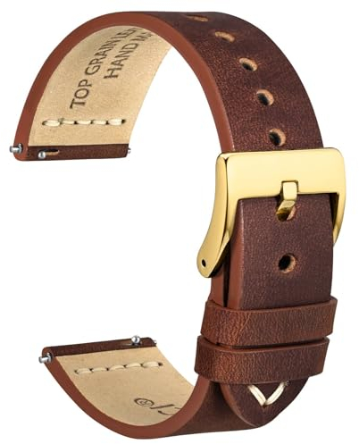 WOCCI 20mm Antikes Uhrenarmband für Herren, Sattelleder, Goldener Schnalle (Pekannussbraun)
