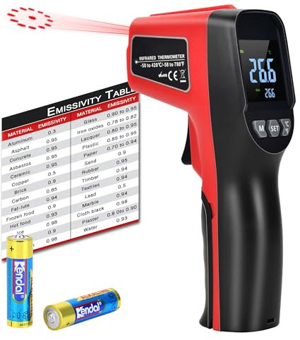Non-Contact Infrared Thermometer -58°F ~788°F (-50~420°C) with Large Color LCD Backlight Display & Newest Laser Positioning & Adjustable Emissivity & Max Min for Cooking, Oven, Griddle, Engine, HVAC