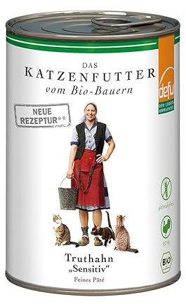 defu Katzenfutter | 12 x 400 g | Bio Truthahn Sensitiv | Getreidefreies Premium Bio Nassfutter Menü | Alleinfuttermittel für Katzen