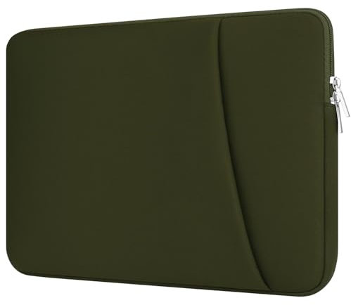 HEDUGO Laptop Sleeve Case with Zipper Accessory Pocket Compatible with 15.6 inches HP Dell Asus Lenovo Padded Computer Pouch Cover Shockproof Protective for 15.6” Laptop/Chromebook/Tablet,Green